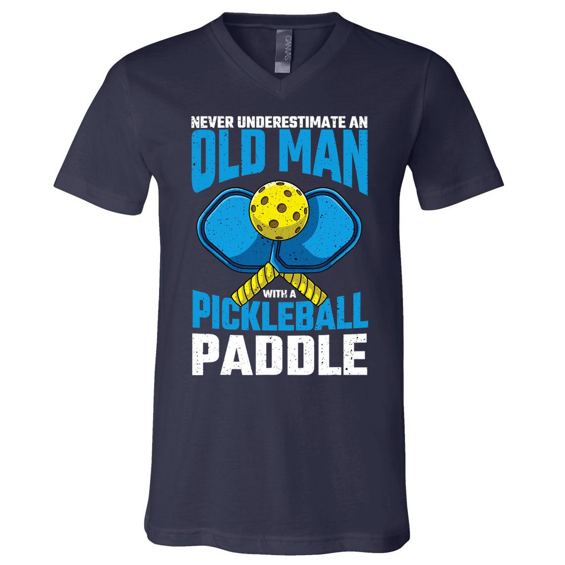 Never Underestimate Old Man Pickleball Paddle Dad Husband V-Neck T-Shirt