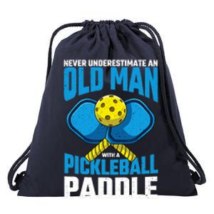 Never Underestimate Old Man Pickleball Paddle Dad Husband Drawstring Bag