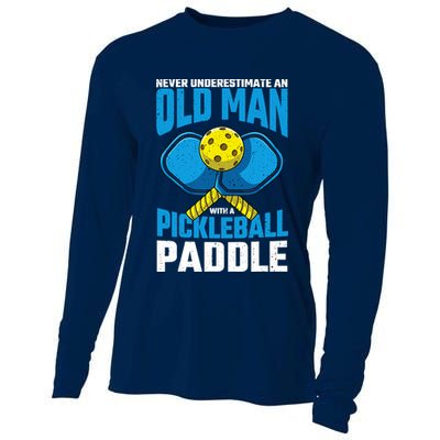 Never Underestimate Old Man Pickleball Paddle Dad Husband Cooling Performance Long Sleeve Crew