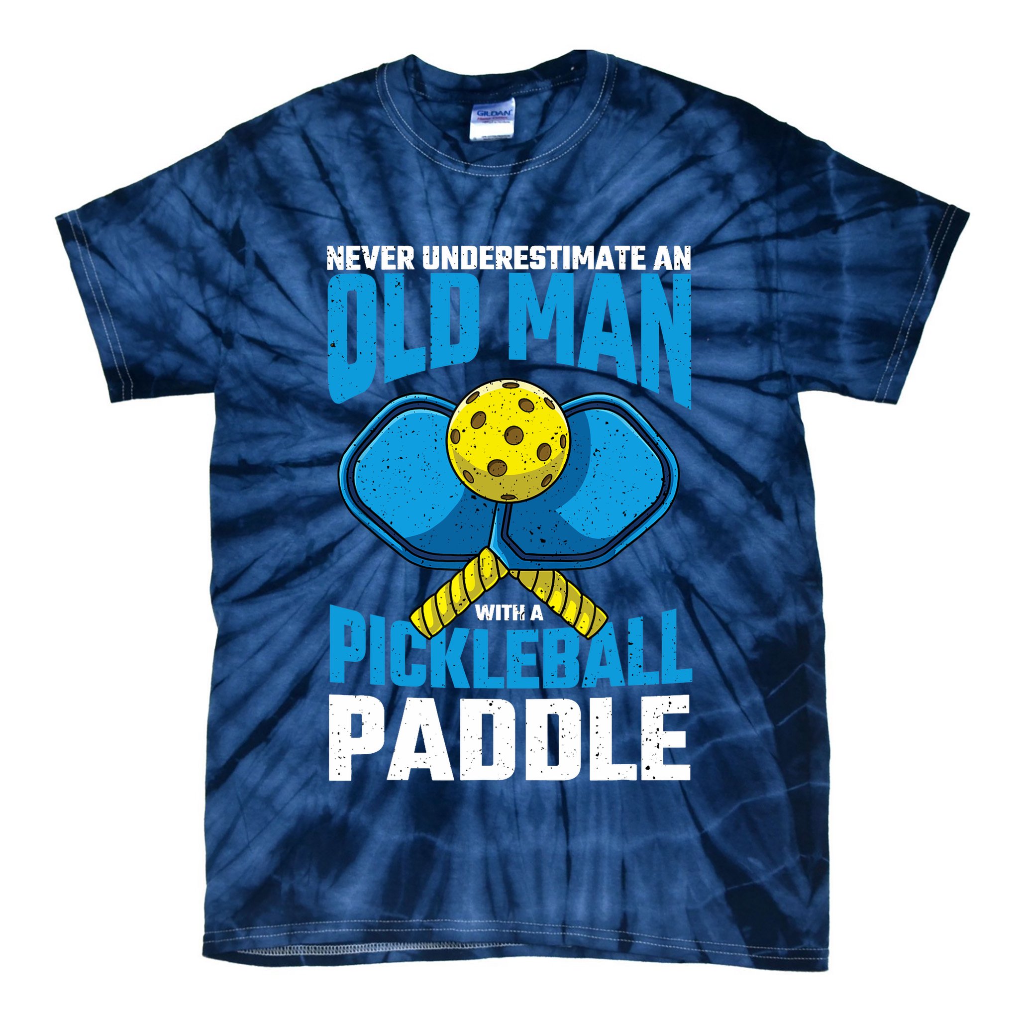 Never Underestimate Old Man Pickleball Paddle Dad Husband Tie-Dye T-Shirt