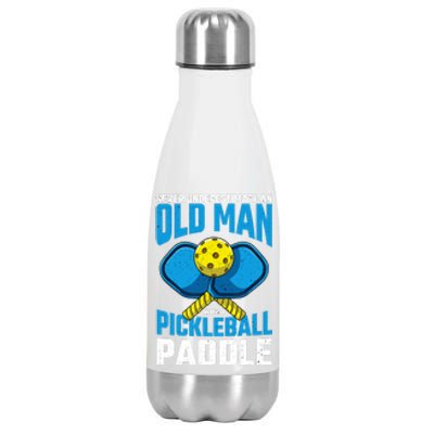 Never Underestimate Old Man Pickleball Paddle Dad Husband Stainless Steel Insulated Water Bottle