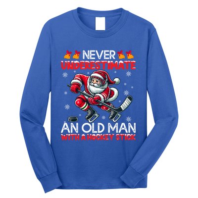 Never Underestimate Old Hockey Stick Santa Snowflakes Funny Gift Long Sleeve Shirt