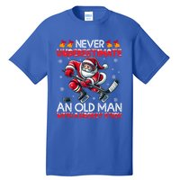 Never Underestimate Old Hockey Stick Santa Snowflakes Funny Gift Tall T-Shirt