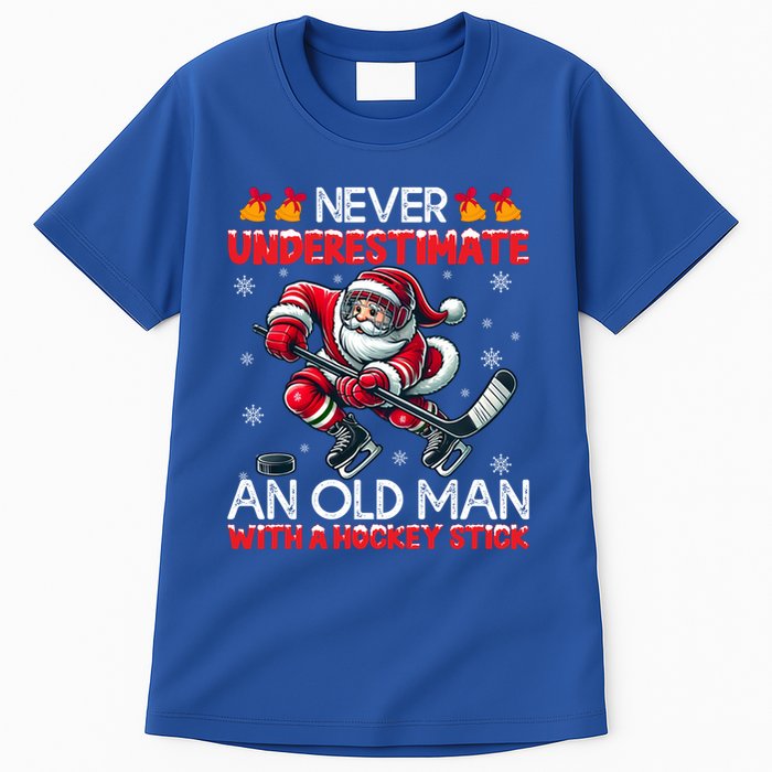 Never Underestimate Old Hockey Stick Santa Snowflakes Funny Gift Tall T-Shirt