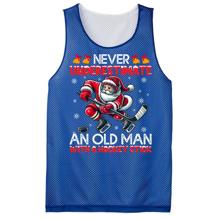 Never Underestimate Old Hockey Stick Santa Snowflakes Funny Gift Mesh Reversible Basketball Jersey Tank