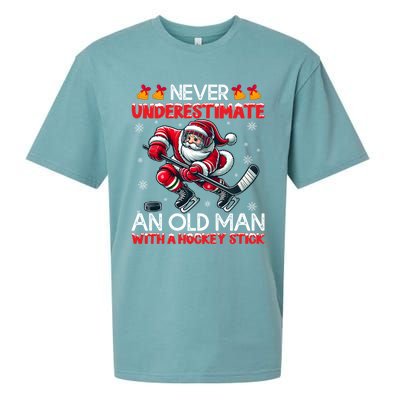 Never Underestimate Old Hockey Stick Santa Snowflakes Funny Gift Sueded Cloud Jersey T-Shirt