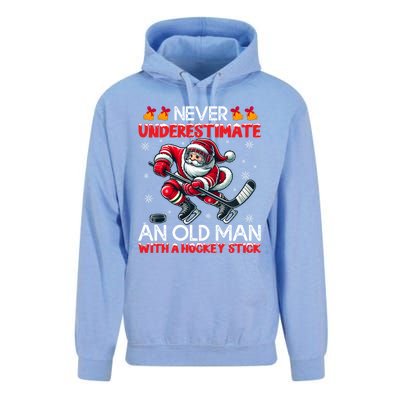 Never Underestimate Old Hockey Stick Santa Snowflakes Funny Gift Unisex Surf Hoodie