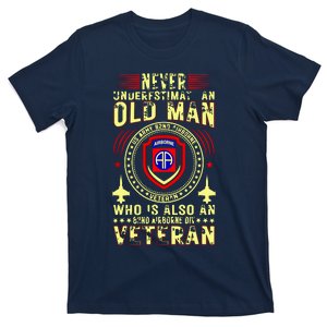 Never Underestimate Old Man 82nd Airborne Div Veteran Flag T-Shirt