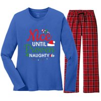 Nice Until Proven Naughty Funny Christmas Lights Christmas Gift Women's Long Sleeve Flannel Pajama Set 