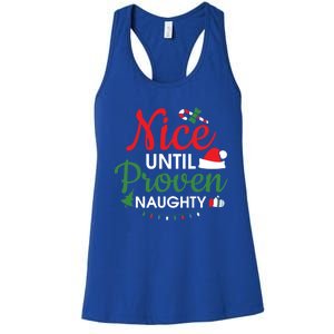 Nice Until Proven Naughty Funny Christmas Lights Christmas Gift Women's Racerback Tank