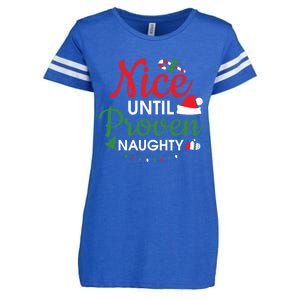 Nice Until Proven Naughty Funny Christmas Lights Christmas Gift Enza Ladies Jersey Football T-Shirt