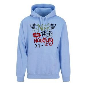 Nice Until Proven Naughty Holiday Sarcastic Funny Christmas Cute Gift Unisex Surf Hoodie