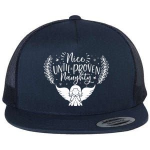 Nice Until Proven Naughty Funny Holiday Christmas Gift Flat Bill Trucker Hat