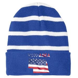 Nebraska Usa Proud United States America Patriot Flag Us Gift Striped Beanie with Solid Band