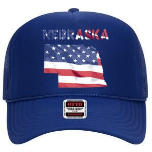 Nebraska Usa Proud United States America Patriot Flag Us Gift High Crown Mesh Back Trucker Hat