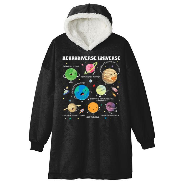 Neurodiverse Universe Planet Autism Awareness Support Squad Hooded Wearable Blanket