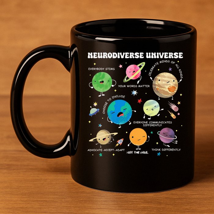 Neurodiverse Universe Planet Autism Awareness Support Squad 11oz C Handle Ceramic Mug