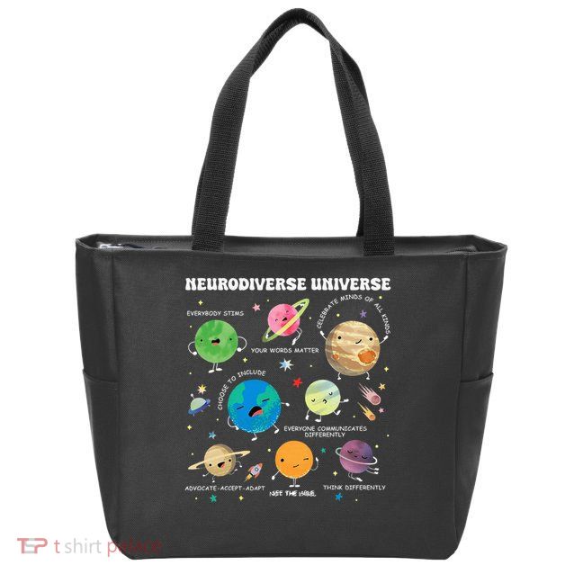 Neurodiverse Universe Planet Autism Awareness Support Squad Zip Tote Bag