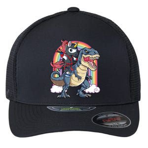 Ninja Unicorn Riding Dinosaur T Rex Funny Rainbow Sweat Flexfit Unipanel Trucker Cap