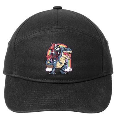 Ninja Unicorn Riding Dinosaur T Rex Funny Rainbow Sweat 7-Panel Snapback Hat