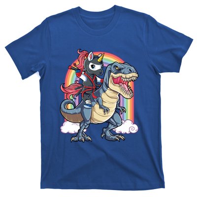 Ninja Unicorn Riding Dinosaur T Rex Funny Rainbow Gift T-Shirt