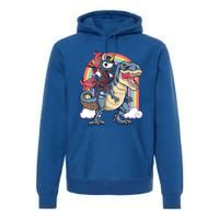 Ninja Unicorn Riding Dinosaur T Rex Funny Rainbow Gift Premium Hoodie