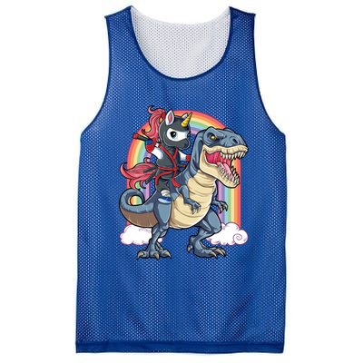 Ninja Unicorn Riding Dinosaur T Rex Funny Rainbow Gift Mesh Reversible Basketball Jersey Tank