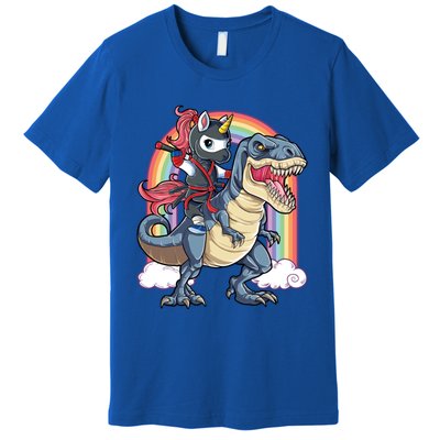 Ninja Unicorn Riding Dinosaur T Rex Funny Rainbow Gift Premium T-Shirt