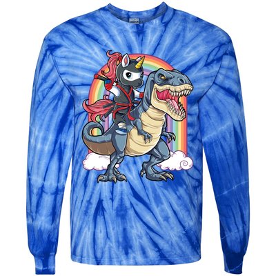 Ninja Unicorn Riding Dinosaur T Rex Funny Rainbow Gift Tie-Dye Long Sleeve Shirt