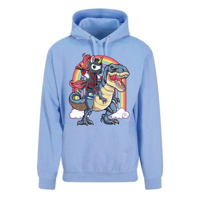 Ninja Unicorn Riding Dinosaur T Rex Funny Rainbow Gift Unisex Surf Hoodie