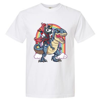 Ninja Unicorn Riding Dinosaur T Rex Funny Rainbow Gift Garment-Dyed Heavyweight T-Shirt