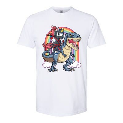 Ninja Unicorn Riding Dinosaur T Rex Funny Rainbow Gift Softstyle CVC T-Shirt