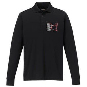 Nurse Eat Sleep Panic Clinicals Repeat Performance Long Sleeve Polo