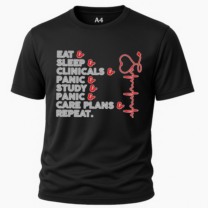 Nurse Eat Sleep Panic Clinicals Repeat Cooling Performance Crew T-Shirt