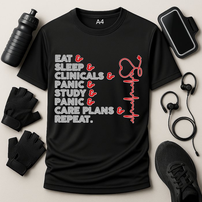 Nurse Eat Sleep Panic Clinicals Repeat Cooling Performance Crew T-Shirt