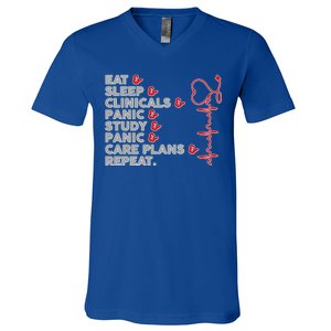 Nurse Eat Sleep Panic Clinicals Repeat V-Neck T-Shirt