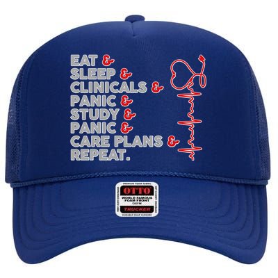 Nurse Eat Sleep Panic Clinicals Repeat High Crown Mesh Back Trucker Hat