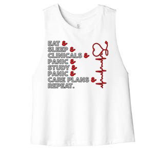 Nurse Eat Sleep Panic Clinicals Repeat Women's Racerback Cropped Tank