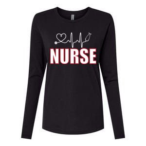 Nurse Heartbeat Logo Womens Cotton Relaxed Long Sleeve T-Shirt