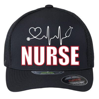 Nurse Heartbeat Logo Flexfit Unipanel Trucker Cap