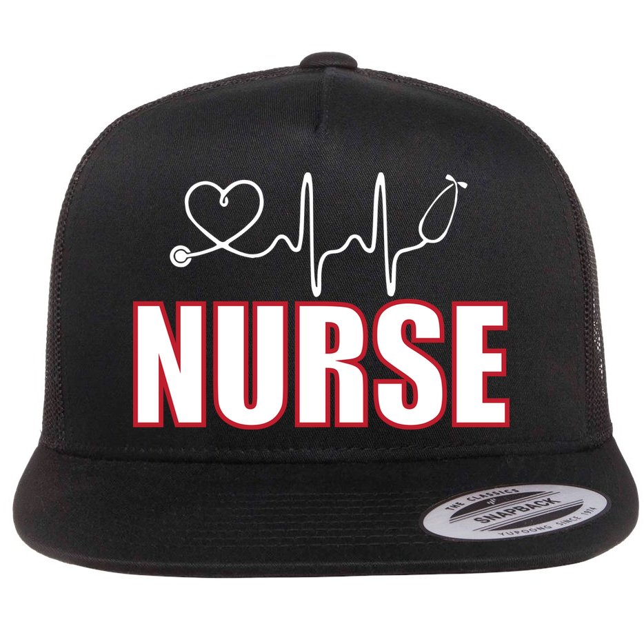 Nurse Heartbeat Logo Flat Bill Trucker Hat