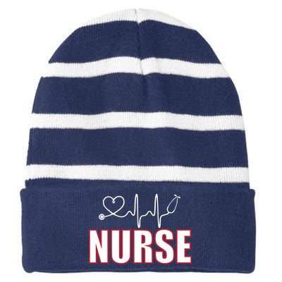 Nurse Heartbeat Logo Striped Beanie with Solid Band