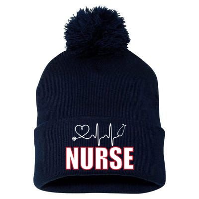 Nurse Heartbeat Logo Pom Pom 12in Knit Beanie