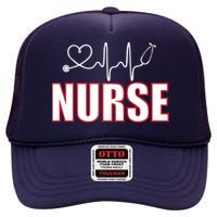 Nurse Heartbeat Logo High Crown Mesh Back Trucker Hat