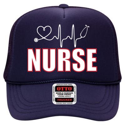 Nurse Heartbeat Logo High Crown Mesh Back Trucker Hat