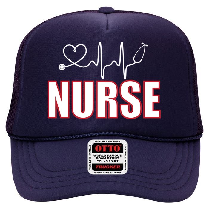 Nurse Heartbeat Logo High Crown Mesh Back Trucker Hat