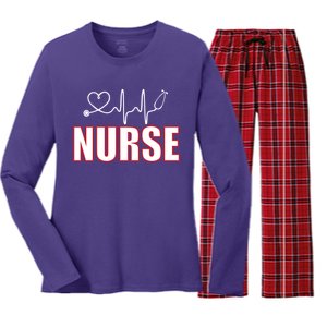 Nurse Heartbeat Logo Women's Long Sleeve Flannel Pajama Set 