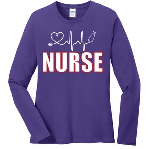 Nurse Heartbeat Logo Ladies Long Sleeve Shirt