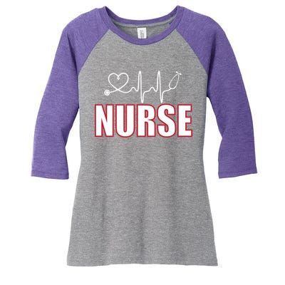 Nurse Heartbeat Logo Women's Tri-Blend 3/4-Sleeve Raglan Shirt