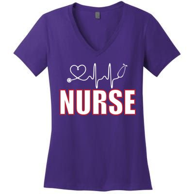 Nurse Heartbeat Logo Women's V-Neck T-Shirt